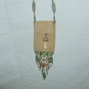 Handcrafted Artisan Leather Medicine Bag Necklace Peridot Sterling Silver OOAK